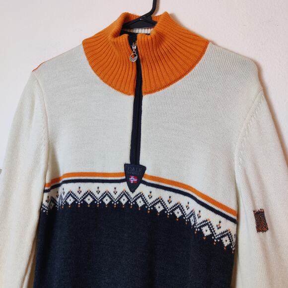 Dale of Norway Lahti Merino Wool Fair Isle 1/4 Zip Sweater Large Ski *Repaired - Picture 3 of 13